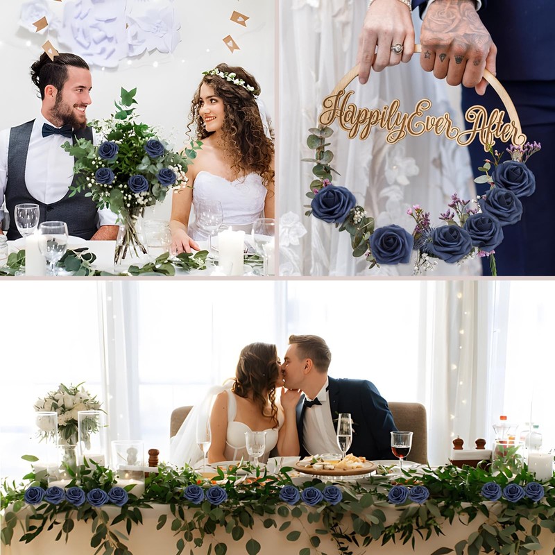 WANTMAZOR 100pc Navy Blue Artificial Foam Roses Fake Flowers Real Looking gallery