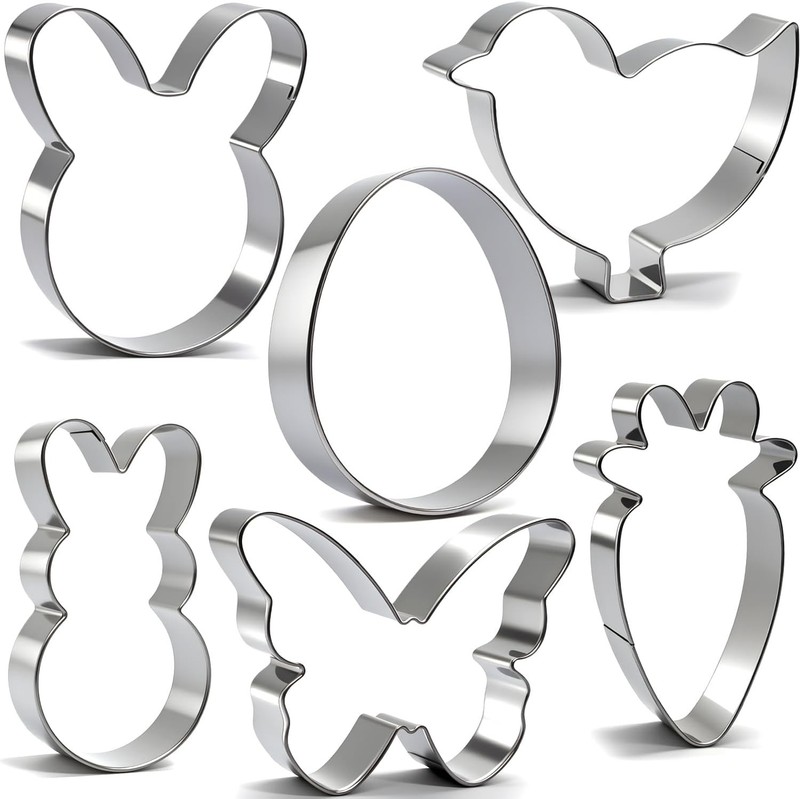 6Pcs Large Easter Cookie Cutters Kids 4” Bunny Head Egg Chicken Rabbit Carrot
