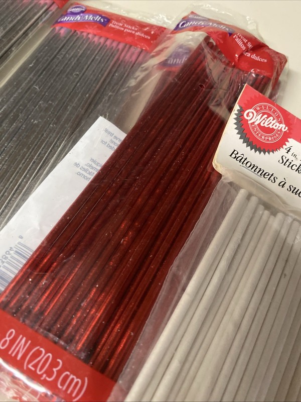175 mixed Lollipop,cake pop sticks White Metallic Red & Silver gallery