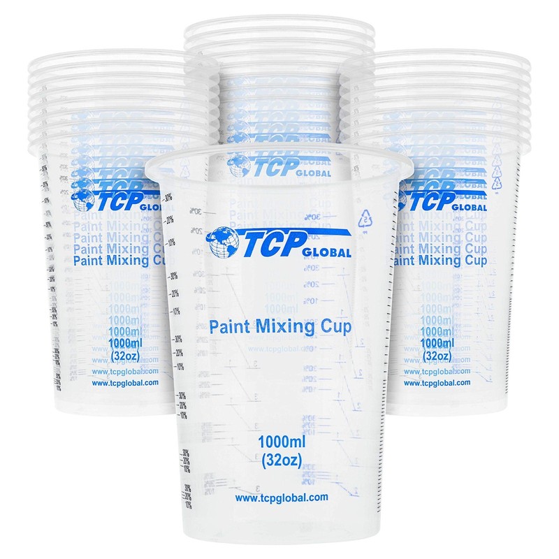 32 oz Graduated Plastic Mixing Cups - 25 Pack Disposable Measuring Cups for Liqu gallery