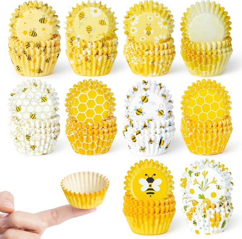 Bee Mini Cupcake Liners – 600pcs Summer Baking Cups Muffin Paper Cupcakes Wra…