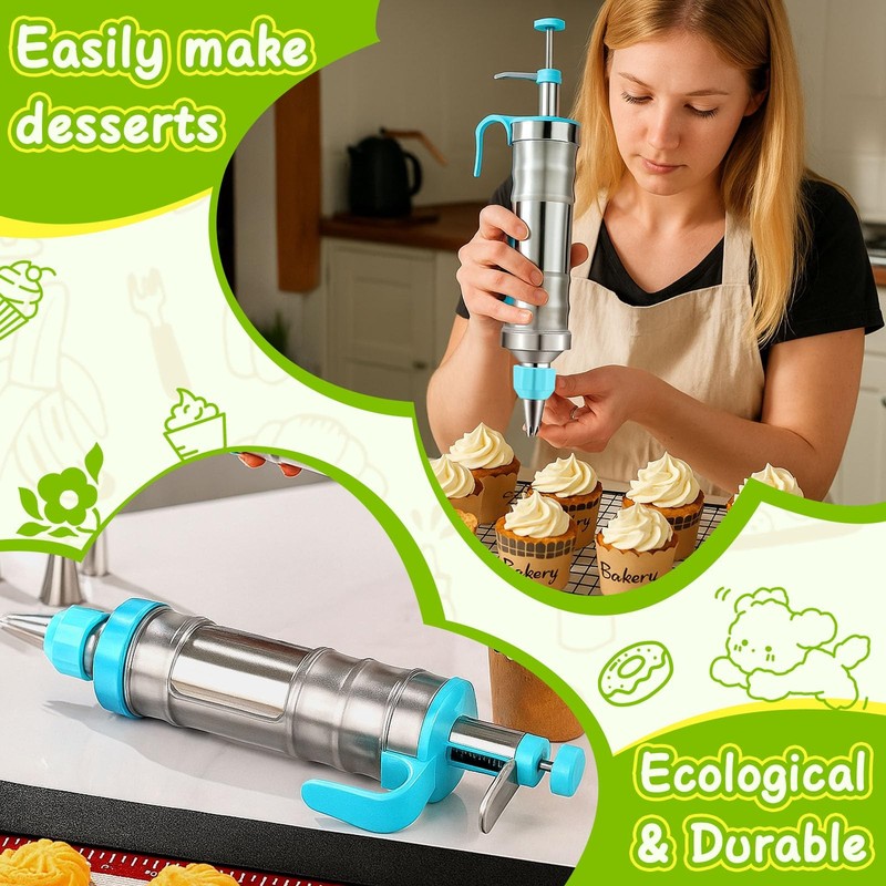 Dessert Decorating Syringe Set, Stainless Steel Frosting Piping Kit with 6 Pi... gallery