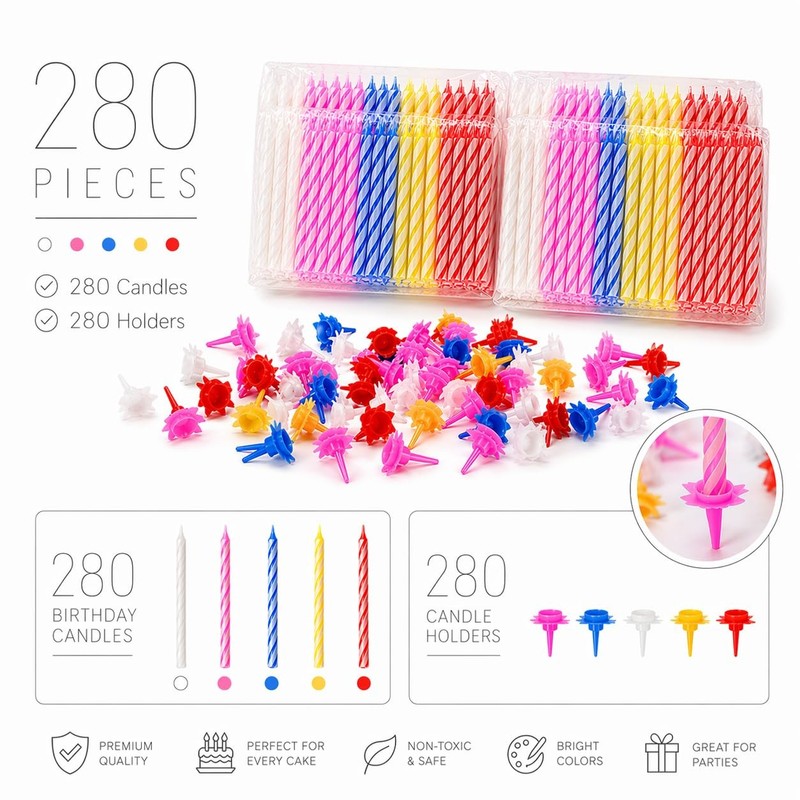 Cwise 280-Count Birthday Candles 280 Count, Pink, Yellow, White, Blue, Red gallery
