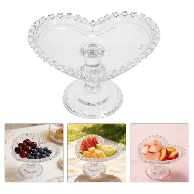 Glass Tall Fruit Bowl Beaded Cake Stand Dessert Centerpiece Tray gallery