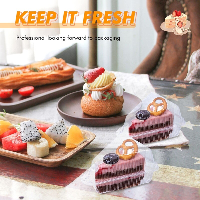 200 PCS 4 In Transparent Plastic Cake Slice Hinged Lid Takeout Container Box gallery