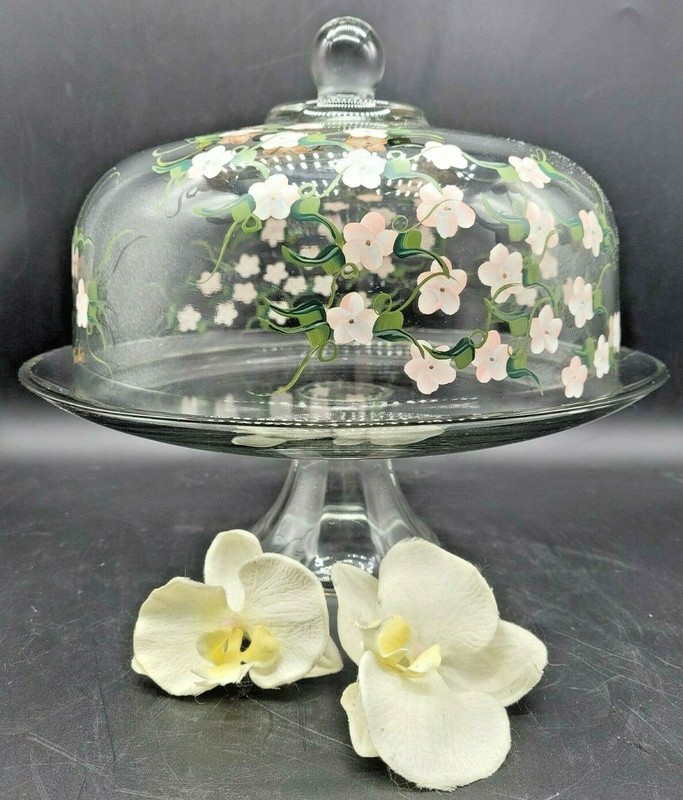 Vtg. Anchor Hocking 2 PC LIVE IT UP Glass Pedestal Cake Stand & Punch Bowl Set
