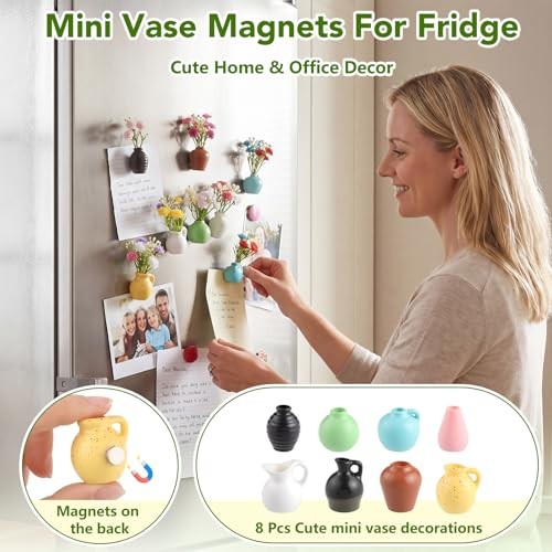 Cute Mini Vase Magnets for Fridge, Refrigerator Magnets Decorative - 8 Pcs gallery