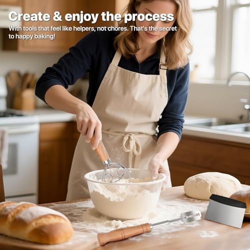 Sourdough Whisk Set: Danish Dough Whisk, Dough Scraper, Bread Scoring Lame | 3 gallery