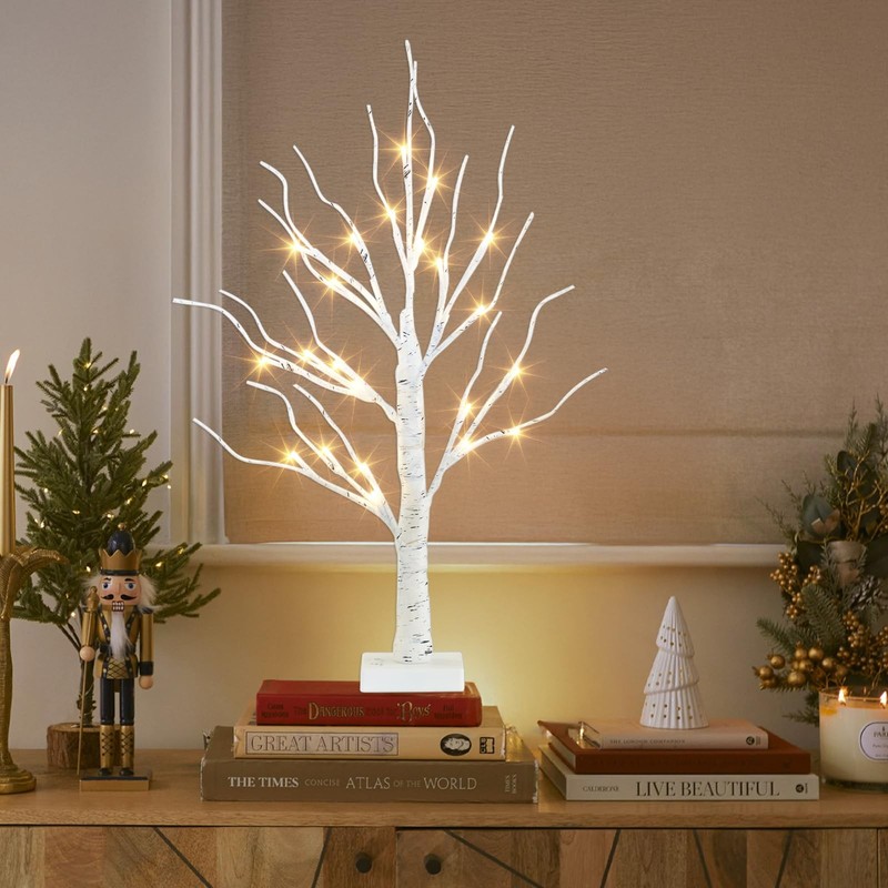 Peiduo Artificial Tree For Christmas Decorations 2Ft Birch Tree Led Lights Warm gallery
