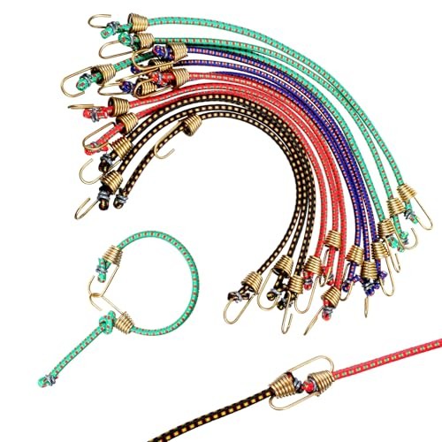 12 PCS Small Bungee Cords with Hooks, 10 Inch Adjustable Mini Bungee Cords gallery