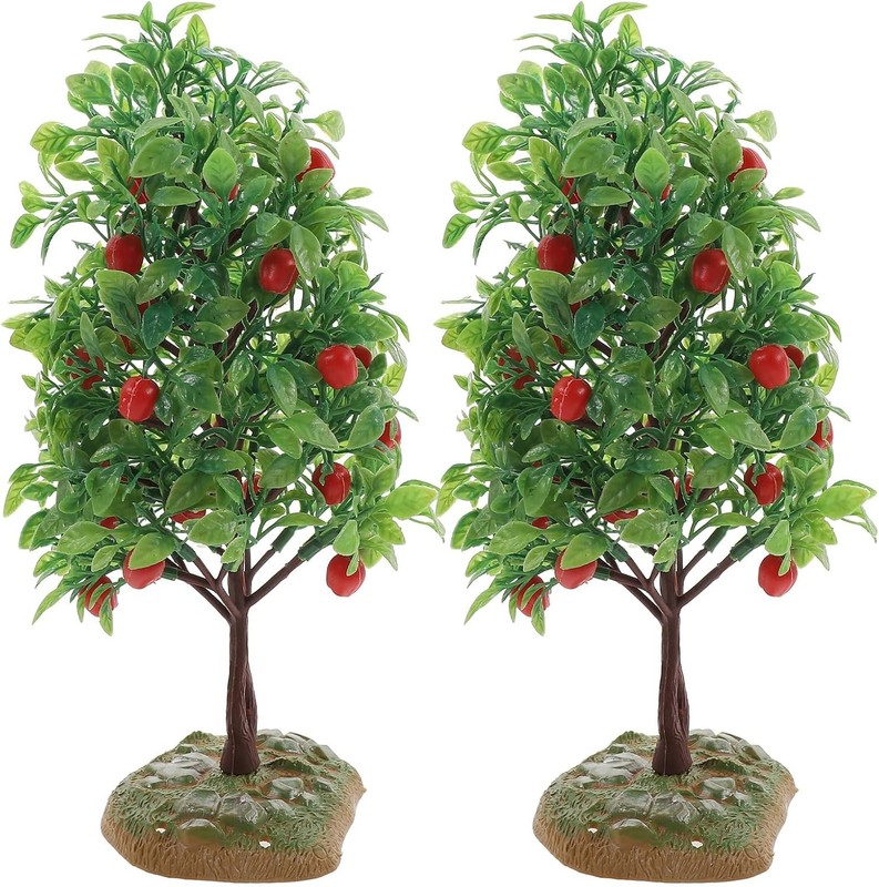 2Pcs Artificial Tree Model - Miniature Fruit Trees for Micro