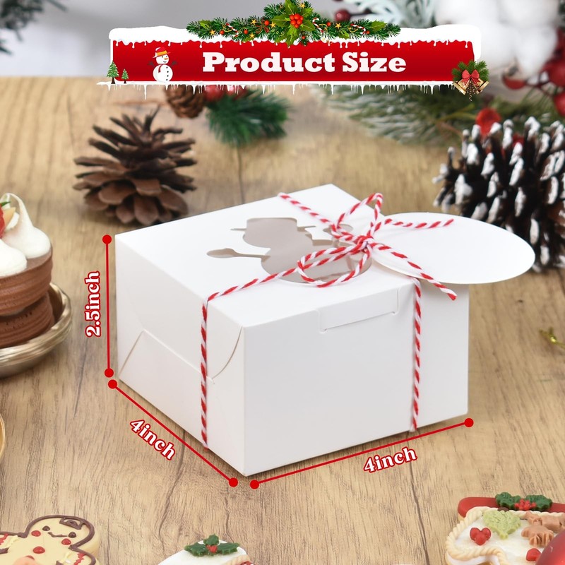 30 PCS Christmas Cookie Boxes Window 4x4x2.5 Inch White Bakery Gift Giving gallery