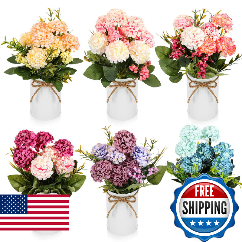 Wavwavw 6 Sets Flower Centerpieces For Tables Decor Artificial Hydrangeas Vase