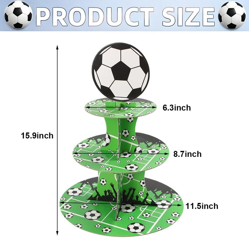 Soccer Party Cupcake Stand 3 Tier Football Sports Theme Stand Football Desser... gallery