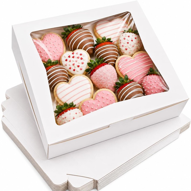 24 Pack Pie Boxes, 10x10x2.5 Inches Bakery Boxes with Window, Auto-Popup Cook…