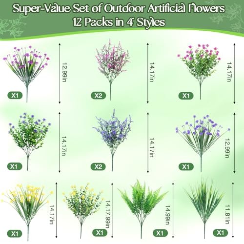 Artificial Flowers for Outdoors, Faux Flowers, UV 12 Bundles Multi Color gallery