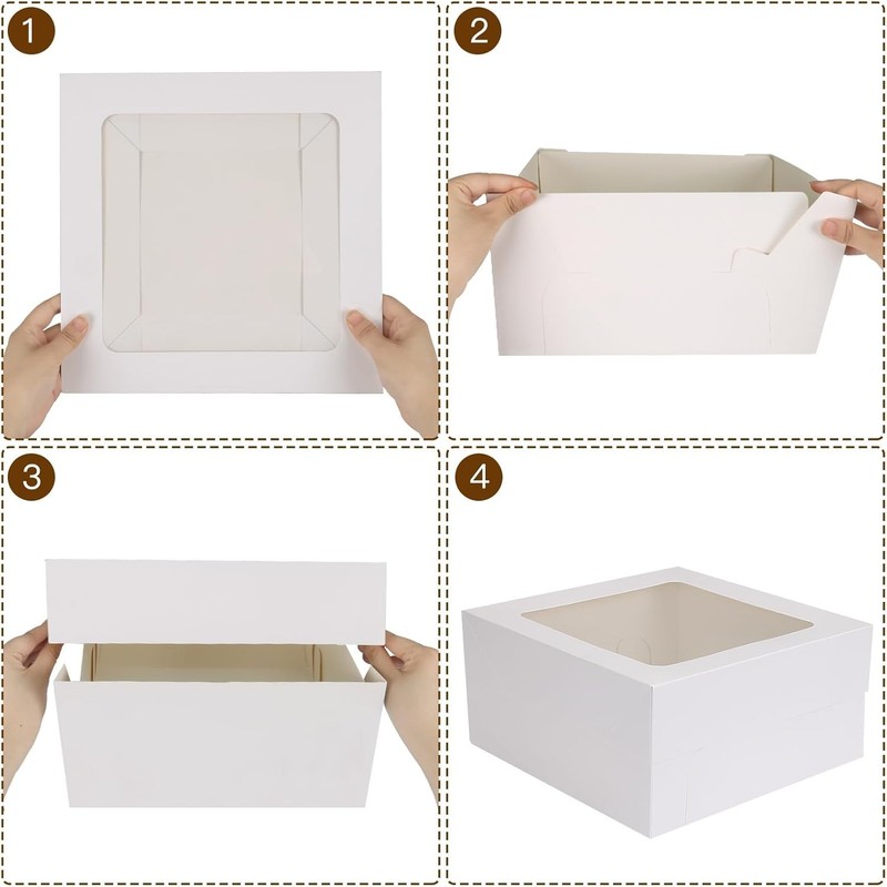 Cake Boxes 12x12x6 Inches White Recyclable Cardboard with Window Pack of 10 gallery