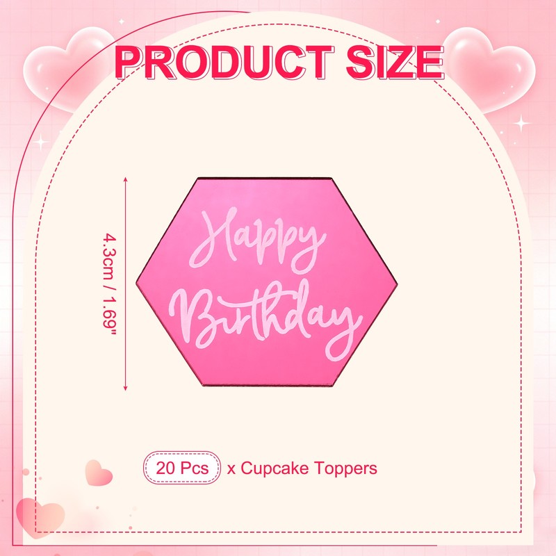 20Pcs Acrylic Cake Hexagonal Shape Birthday, 002-Red Pink gallery