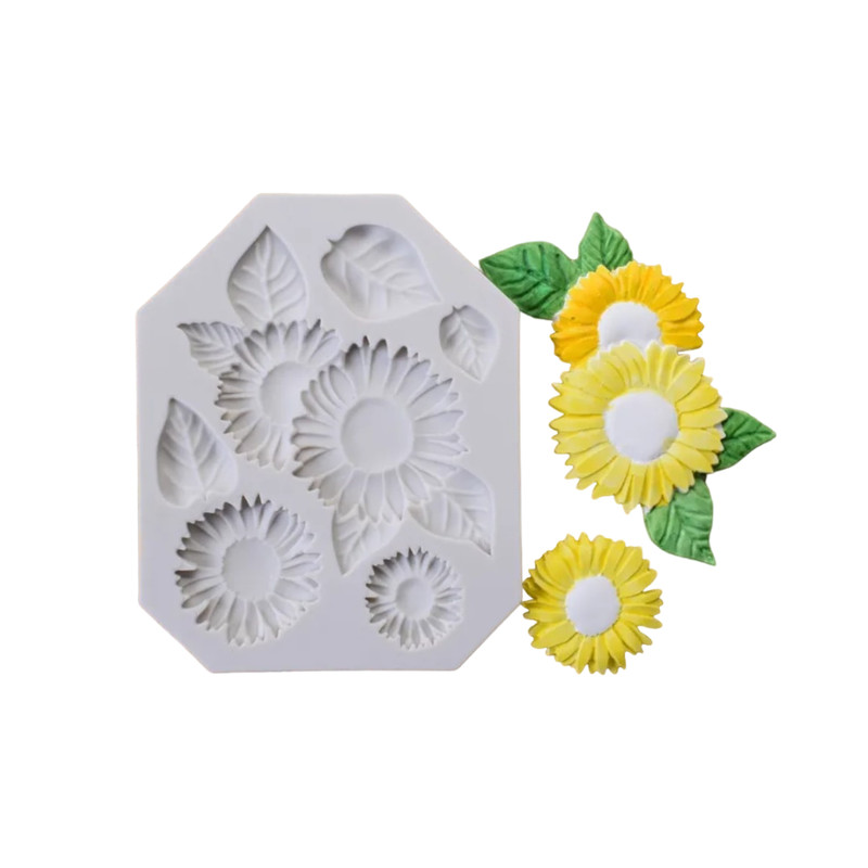 Sunflowers And Leaves Fondant Chocolate Resin Silicone Mold