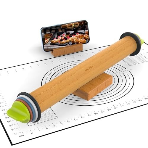 Adjustable Rolling Pin with Thickness Rings & Baking Mat - 13.6" for Pizza, Cook gallery