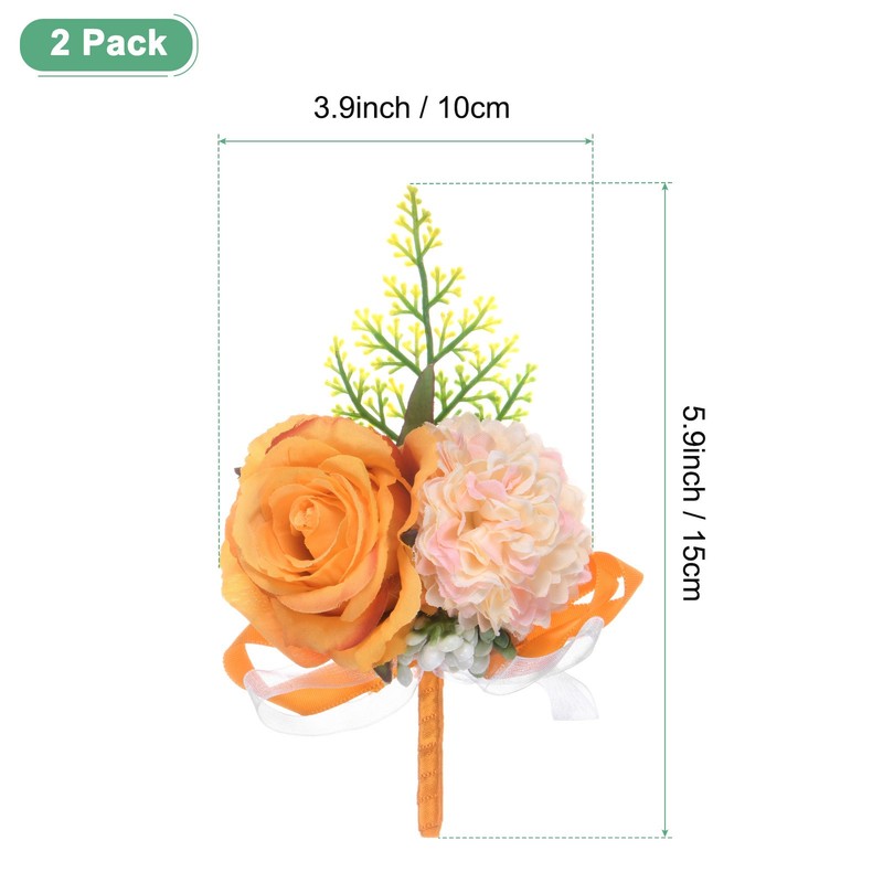2-Pack Boutonnieres for Men, Artificial Rose Men Boutonnieres [Orange] gallery