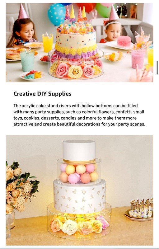 2 Pc Acrylic Fillable Cake Stand Riser Tier Round Cylinder Display Box gallery