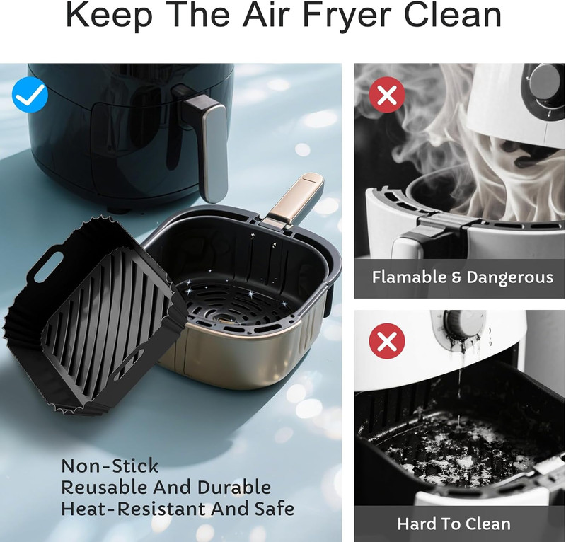 Air Fryer Silicone Liners 2 Pack Reusable 4-6QT Square gallery