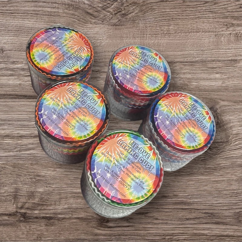 Tie-Dye Brand Reusable Silicone Baking Cups! 60 in all!