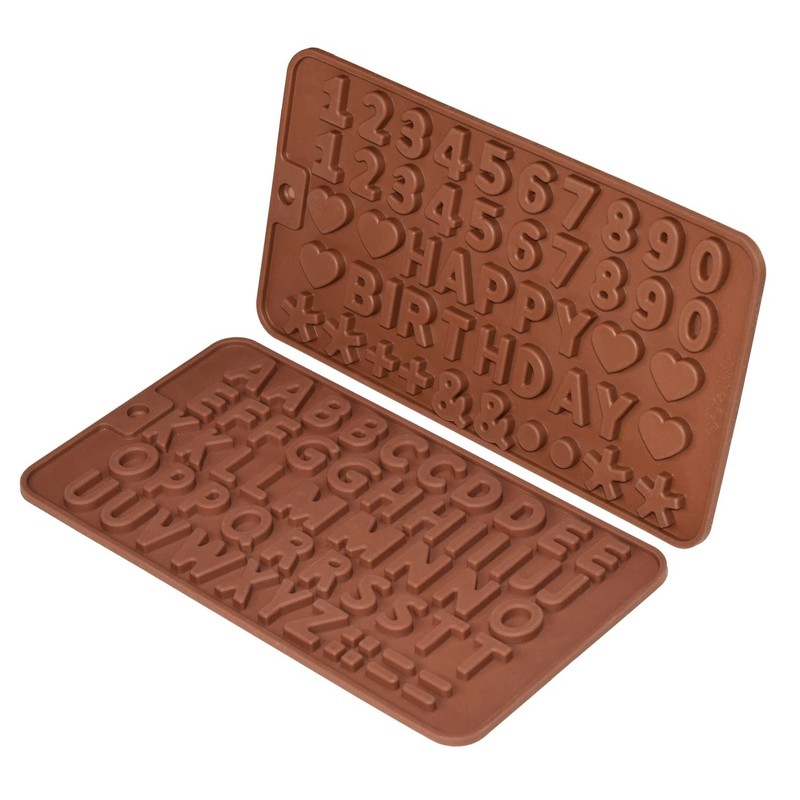 Silicone Letter Number Molds 2 PCS Brown Reusable Chocolate Cake Decorating