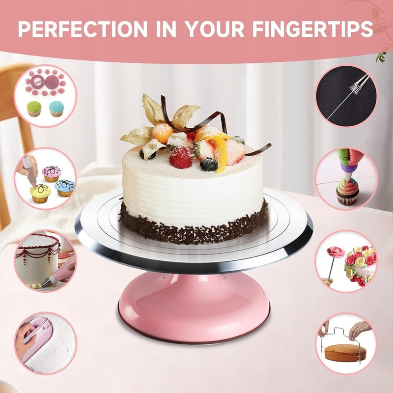 Complete Cake Decorating Kit: 138 Pieces, Aluminium Turntable & 32 Piping Bags gallery