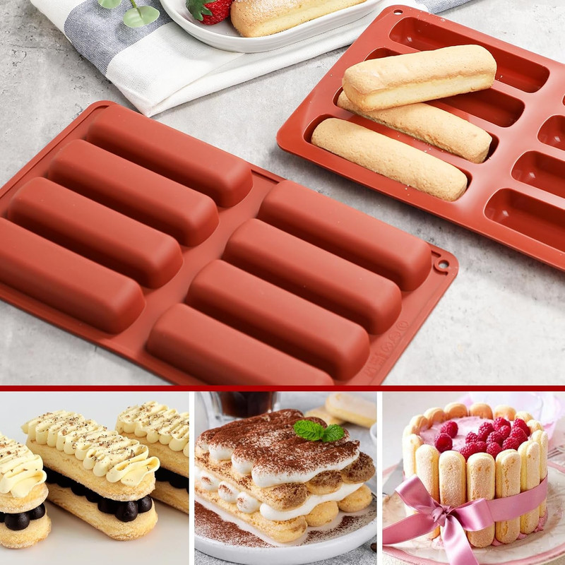 Twinkie Cake Pan Silicone Eclair Mold, 2-Pack Finger Shaped Molds Cylinder Silic gallery