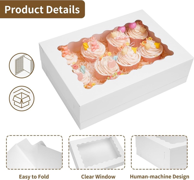 10pcs 14x10x4in Sheet Cake Boxes White Rectangle Bakery Boxes with Window, fo... gallery