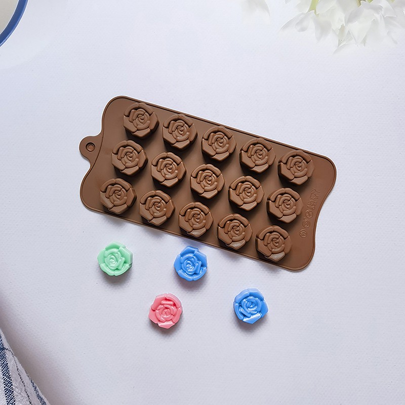 1Pc 15 Cavity Rose Shape Silicone Mould DIY Flower Chocolate Cake Soap Mold gallery