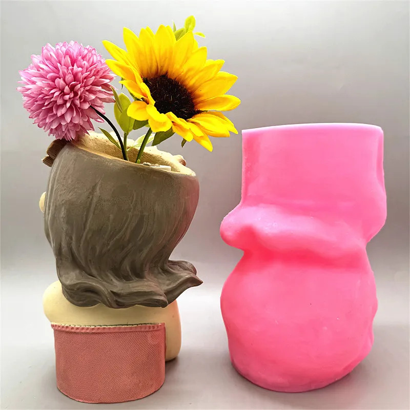 DIY silicone mold 3D cute girl flower pot resin gypsum concrete crystal drip glu gallery