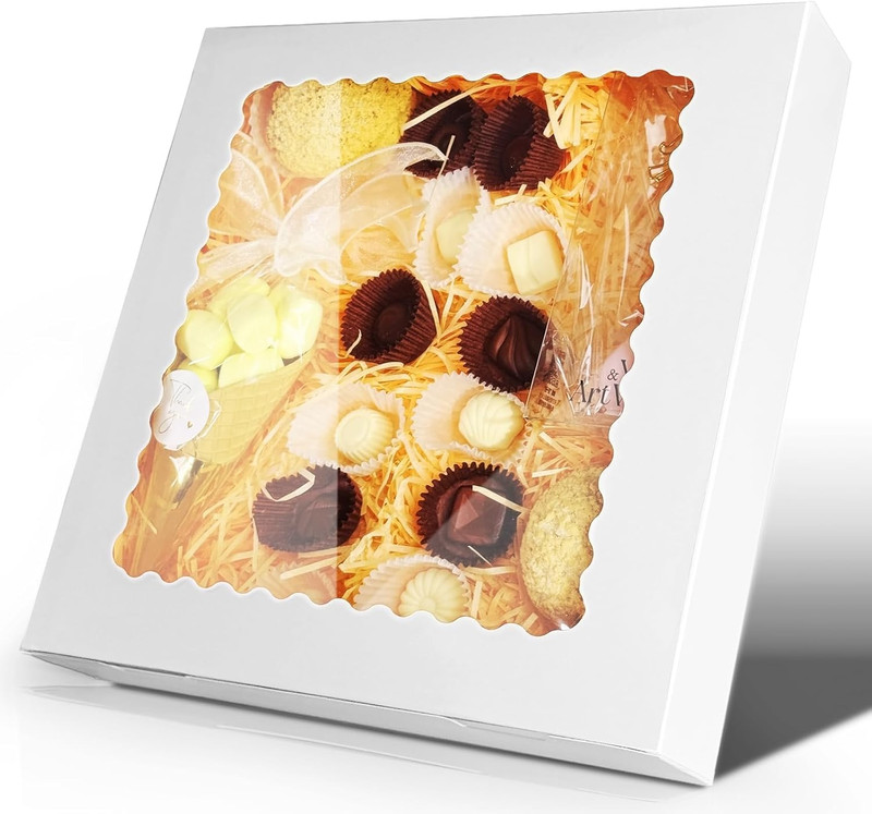 15 Pack 10x10x2.5 Inch Bakery Boxes with Window, Auto-Popup White Pastry Boxes f