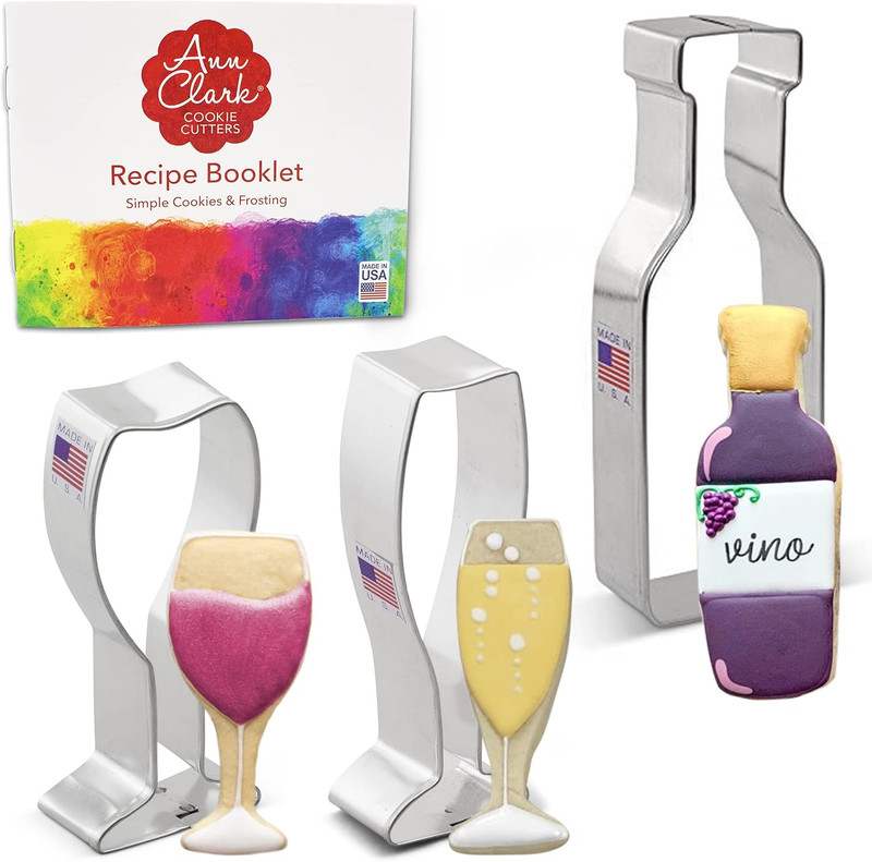 Ann Clark Wine & Champagne Celebration Celebration Cookie Cutters, 3-Pc Set