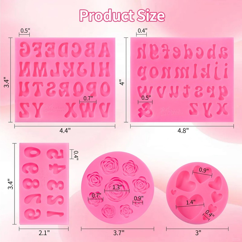 5 PCS Letter Number Molds Chocolate Heart Flower Silicone Fondant Cake Decor gallery