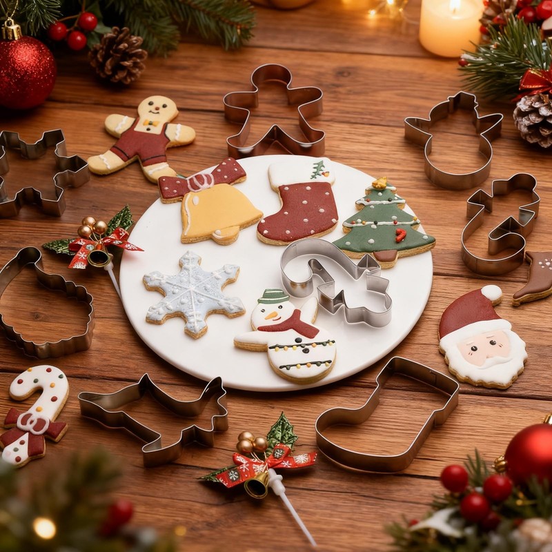 Christmas Cookie Cutters Set 9 Piece Stainless Steel Winter Holiday Metal Sha... gallery