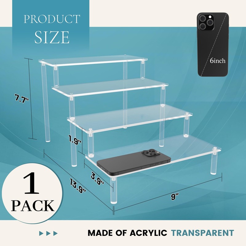 Hmdivor Acrylic Risers for Display 1 Pack 4 Tier Clear gallery