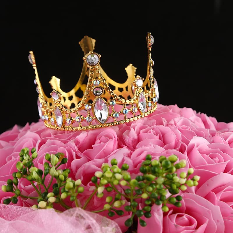 YADIRF Shining Rhinestone Metal Crown Cake 8cm diameter, 5.5cm height, Gold gallery