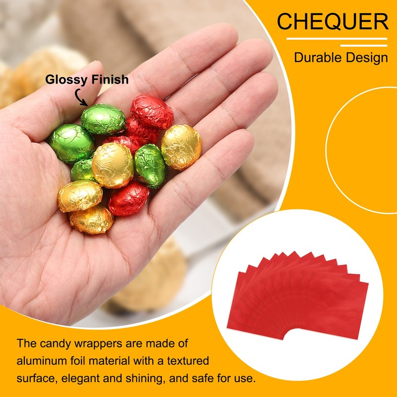 300pcs Candy Foil Wrappers,4 x 4Inch Chocolate Bar Wrappers(Red,Glossy Finish) gallery