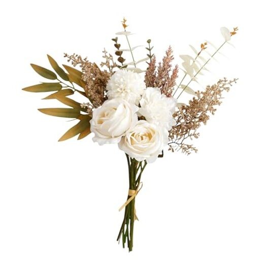 Artificial Flowers Bouquet, Faux Silk Flowers for Home Kitchen Dining White gallery