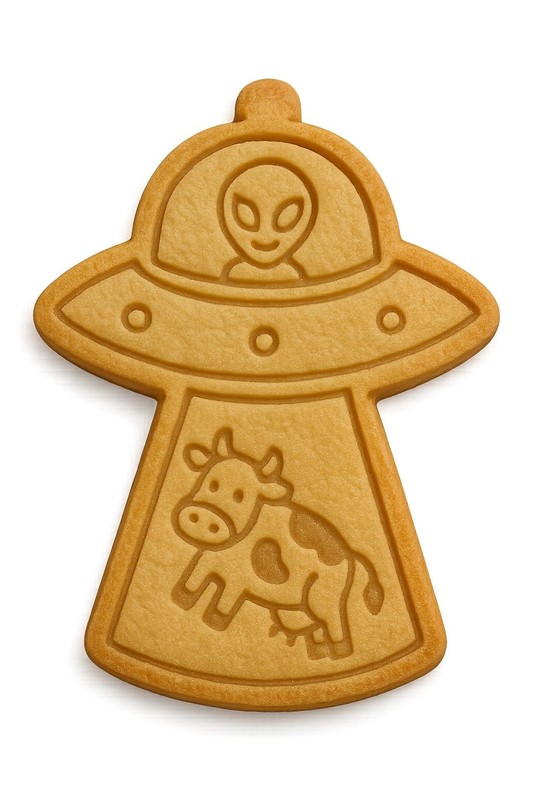 Alien with Cow Cookie Cutter & Stamp 4×2.8″ for Baking & Fondant Clay Embosser