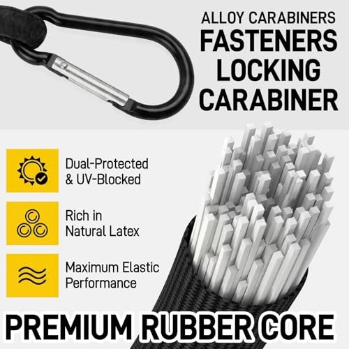 Heavy Duty 12" Bungee Cords with Carabiner Hooks - 4 Pack - 12" x 4pcs gallery