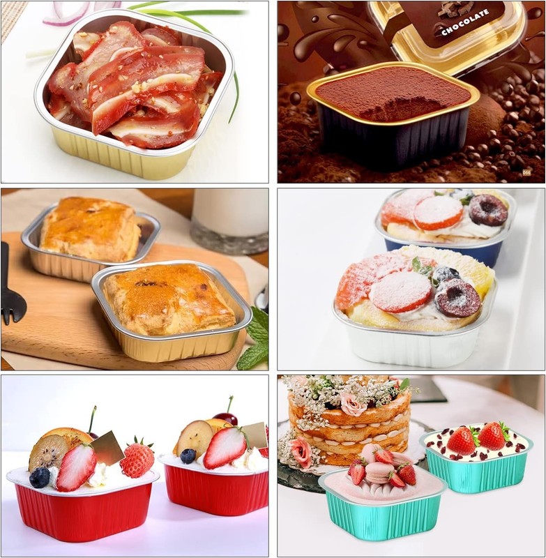 5oz Square Cupcake Pan with Lids 40 Pack, Aluminum Foil Muffin Cups,Disposabl... gallery