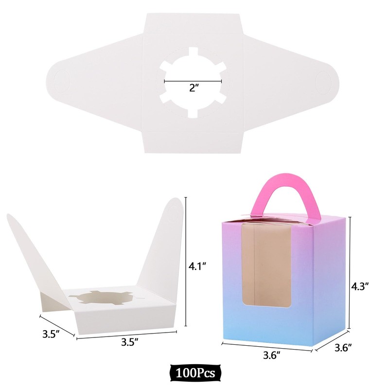 100Pcs Single Cupcake Carrier With Window Handle and Inserts 3.6in*3.6in*4.3i... gallery
