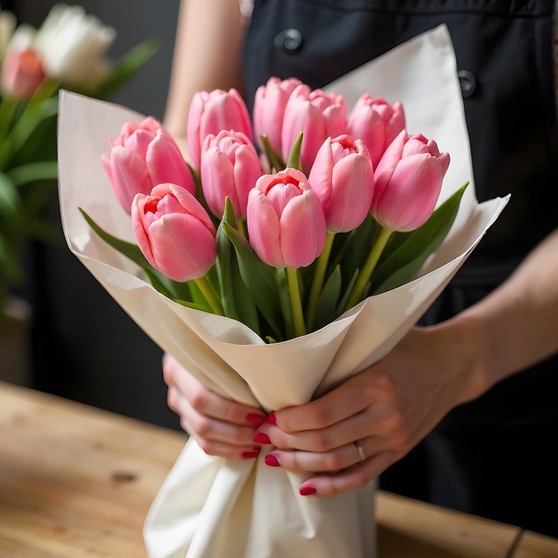 20pcs Tulips Artificial Flowers, Fake Tulip Stems(Pure White/Rose Pink) gallery