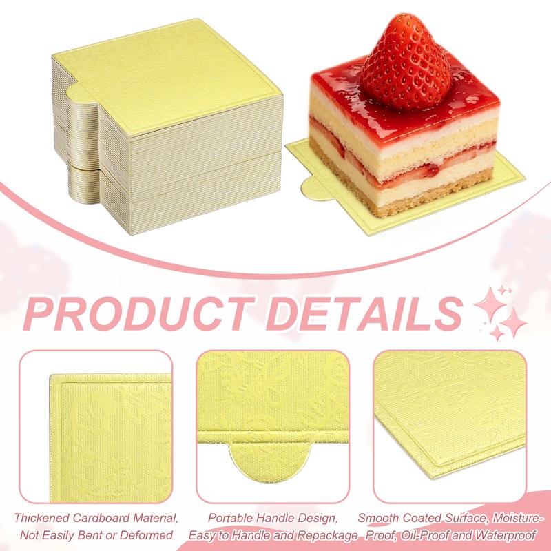 50 Pcs Mini Cake Boards, 2.8 Inch Square Mousse Cake Base, Floral Gold gallery