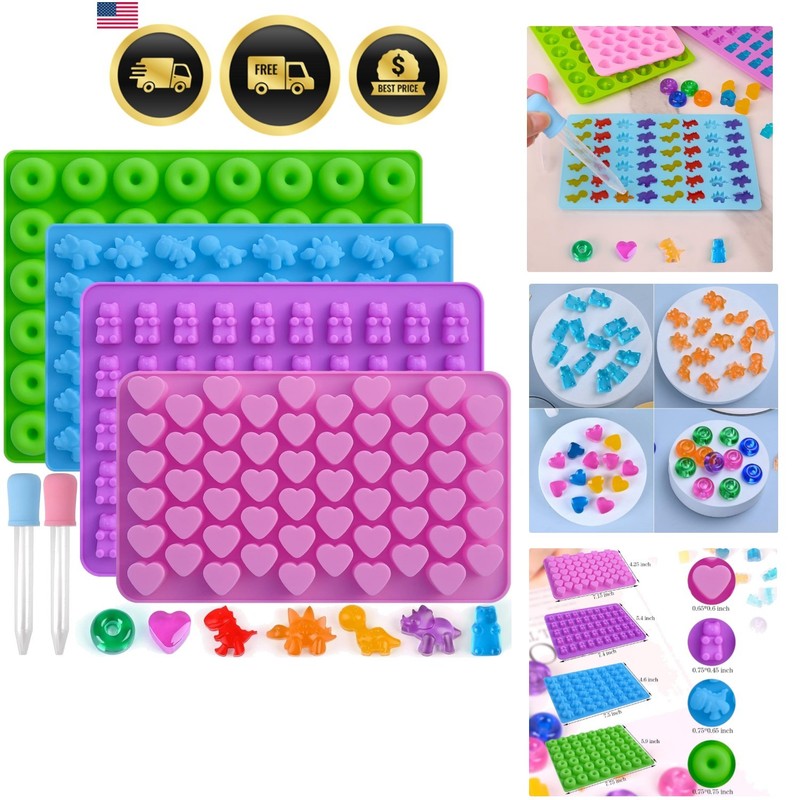 Gummy Candy Molds Silicone with 2 Droppers Pack of 4 Mini Silicone Molds Incl…