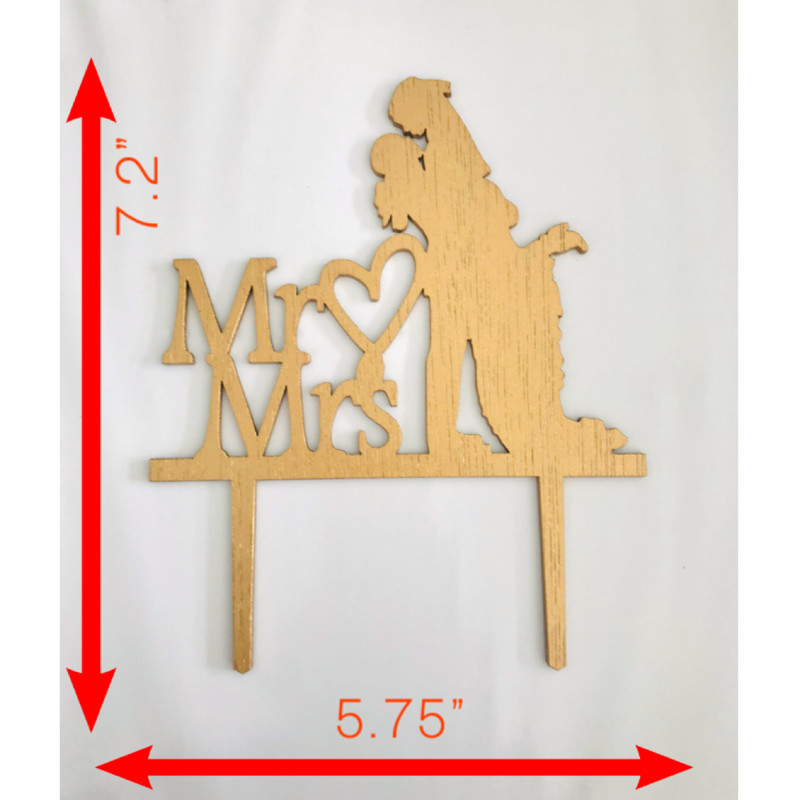 Elegant Mr and Mrs Gold Wooden Re-usable Wedding Engagement Party Cake Topper gallery